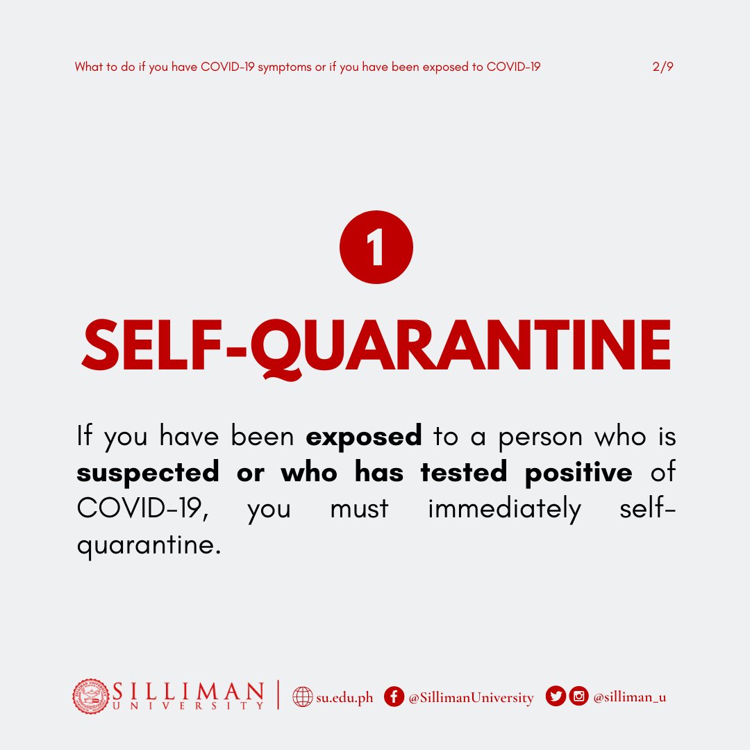 silliman_u's tweet image. 𝗪𝗛𝗔𝗧 𝗧𝗢 𝗗𝗢 IF YOU HAVE 𝗖𝗢𝗩𝗜𝗗-𝟭𝟵 𝗦𝗬𝗠𝗣𝗧𝗢𝗠𝗦 OR IF YOU HAVE BEEN 𝗘𝗫𝗣𝗢𝗦𝗘𝗗 𝗧𝗢 𝗖𝗢𝗩𝗜𝗗-𝟭𝟵 (𝗜𝗻𝗰𝗹𝘂𝗱𝗶𝗻𝗴 𝘀𝘂𝘀𝗽𝗲𝗰𝘁𝗲𝗱 𝗰𝗮𝘀𝗲𝘀)

(1/3)

#covid19protocols