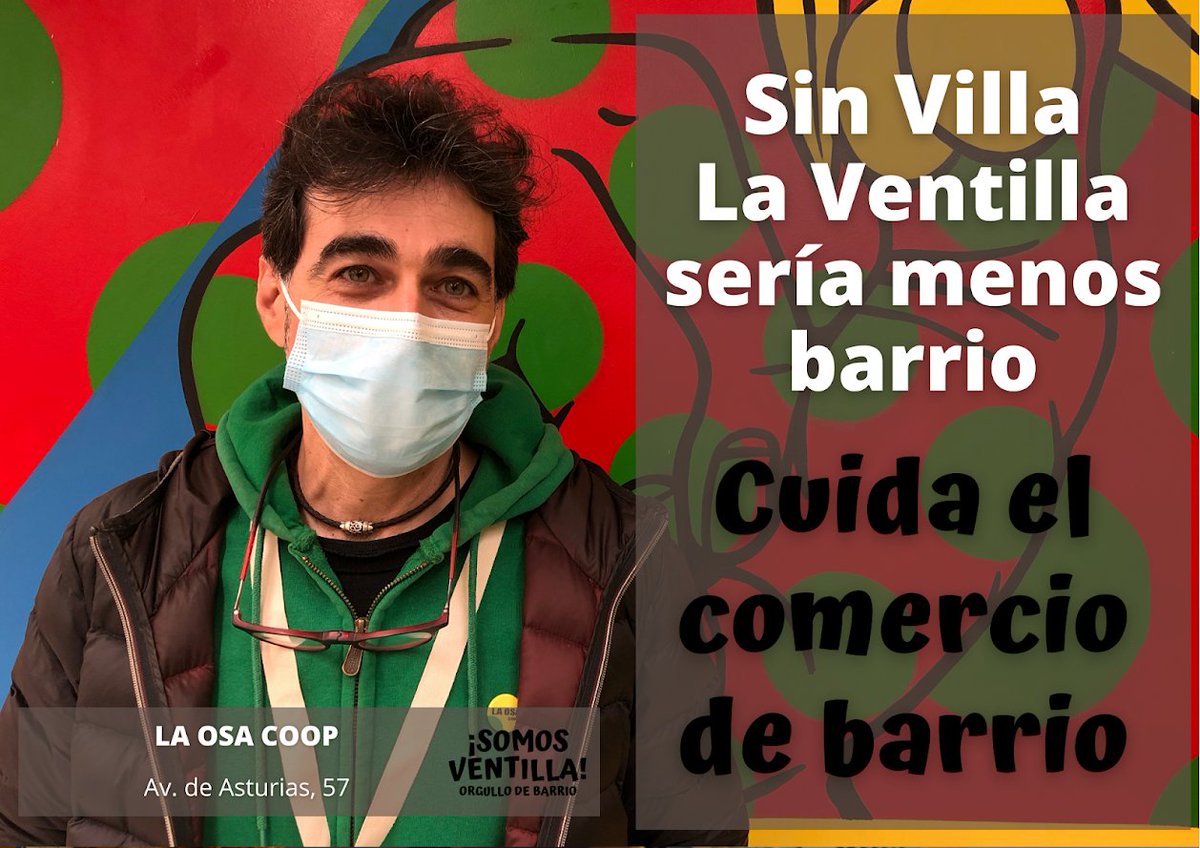 LaOsaCoop's tweet photo. 😰 El 25% del comercio local está desapareciendo a causa de la pandemia.  
LA OSA está orgullosa de ser del barrio de Ventilla y queremos apoyar y cuidar a todos sus comercios.
🙋‍♀️Menos Amazon y más barrio. 
Cuidemos del comercio local.🌼🌏
#somosventilla https://t.co/3HfxM7LwEZ