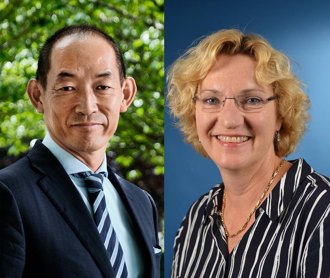 Portrait photos of Dr Takeshi Kasai, WHO Regional Director for the Western Pacific and Karin Hulshof, Regional Director for UNICEF East Asia & Pacific.