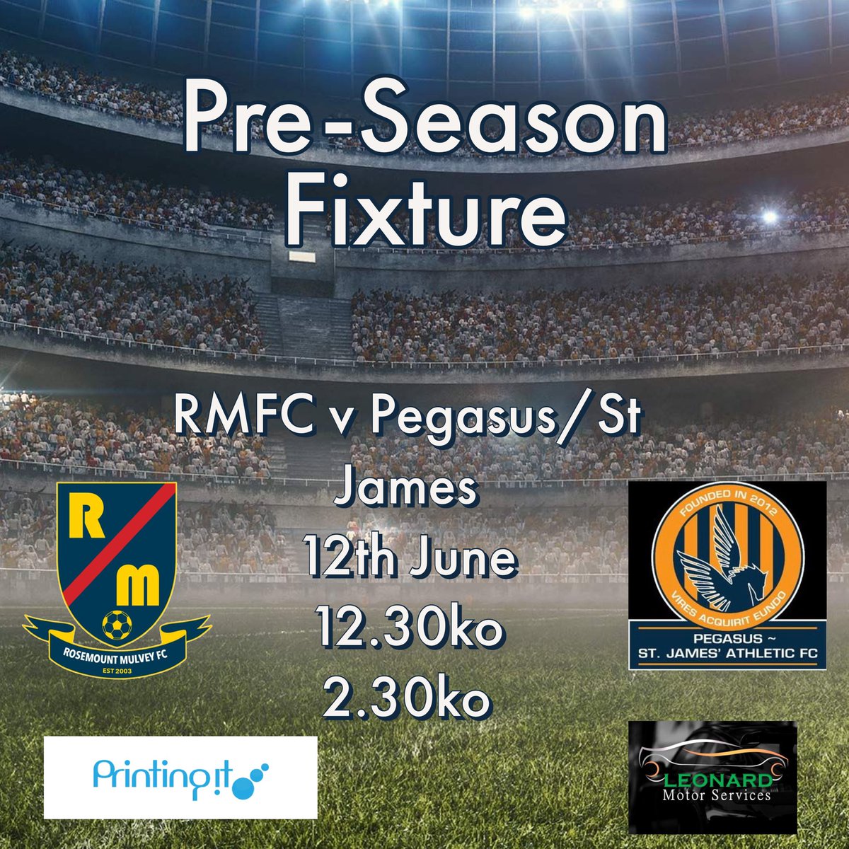Rosemountmulvey Fc We Are Delighted To Be Able To Announce That This Saturday Our Senior Men S Team Return To Action With Both Teams Playing Pegasus St James In Rosemount With The 1st