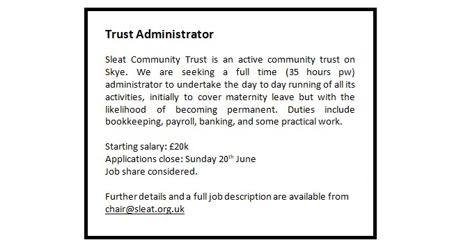 sleatcomtrust's tweet image. We're hiring! Come and work with our community trust in South Skye :)