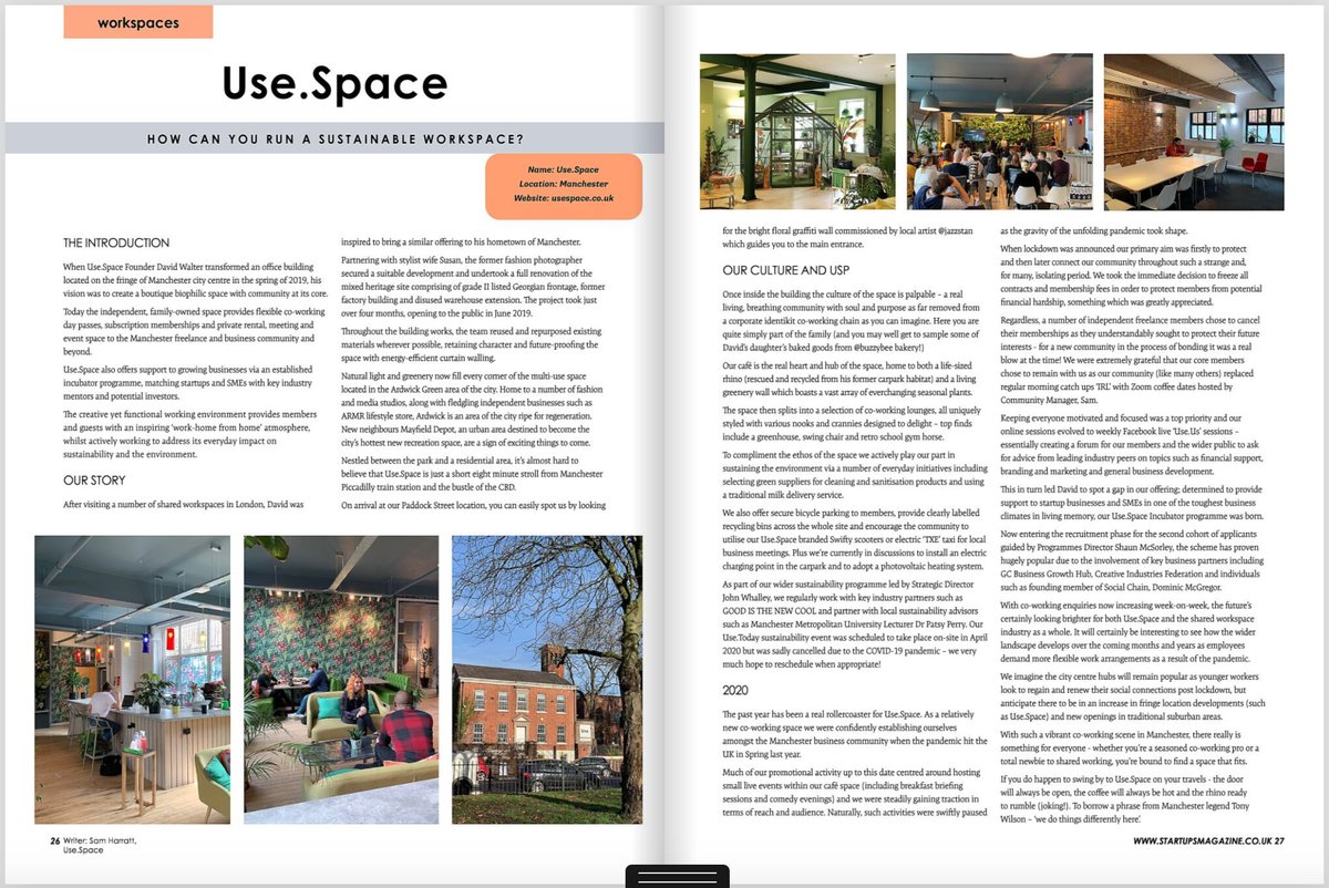UseMcr's tweet photo. From starting-out to sustainability, watch out for our Use Space feature in the May-June โWorkspacesโ Issue @TheStartupsMag
ย
Grab a copy and a coffee in the Use Space cafรฉ or subscribe online at ๐ https://t.co/jbLjDPMXfp
ย
#startups #UseMcr #coworking #Sustainability https://t.co/WD4RZQbH6M