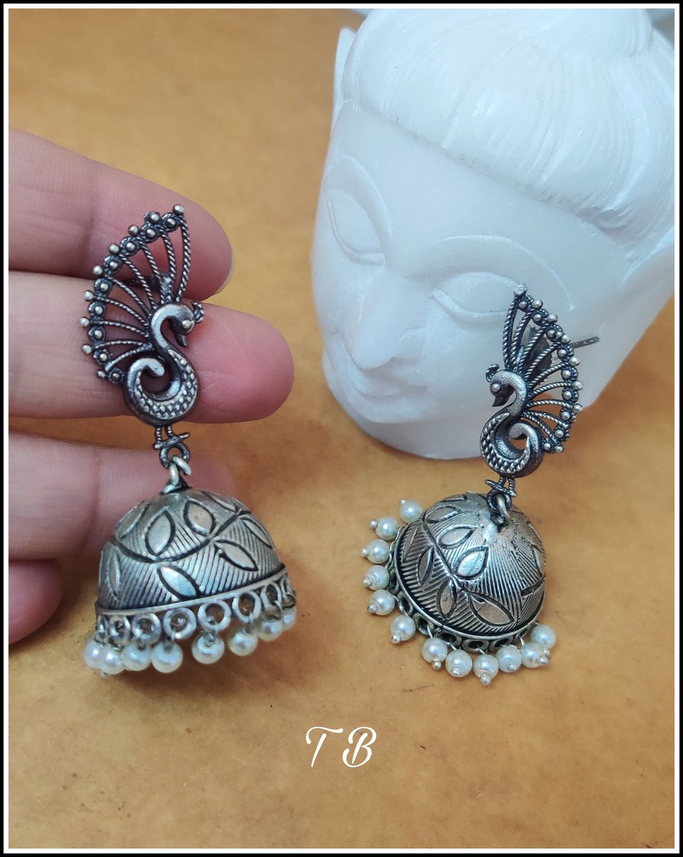 PEACOCK LEAF PREMIUM QUALITY GERMAN SILVER JHUMKA.

Link to book: https://t.co/dhk0KSaL5C https://t.co/uvNcy0sdKG