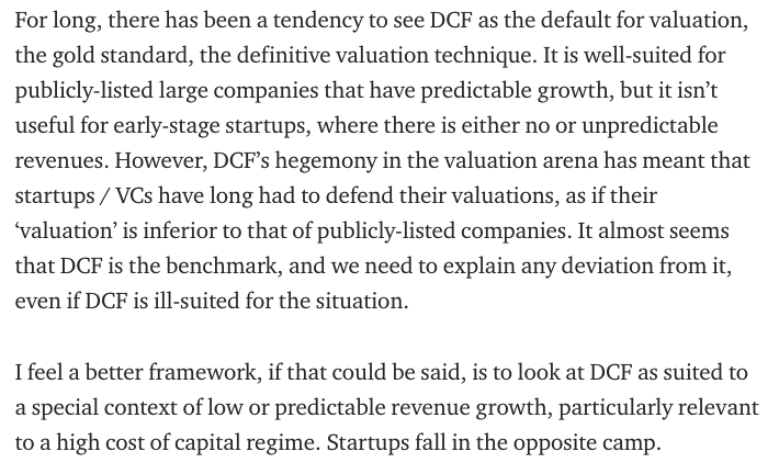 Yup, let us now wind down.It is important to DCF as a technique relevant only to low growth predictable revenue, high cost of capital contexts.18/23