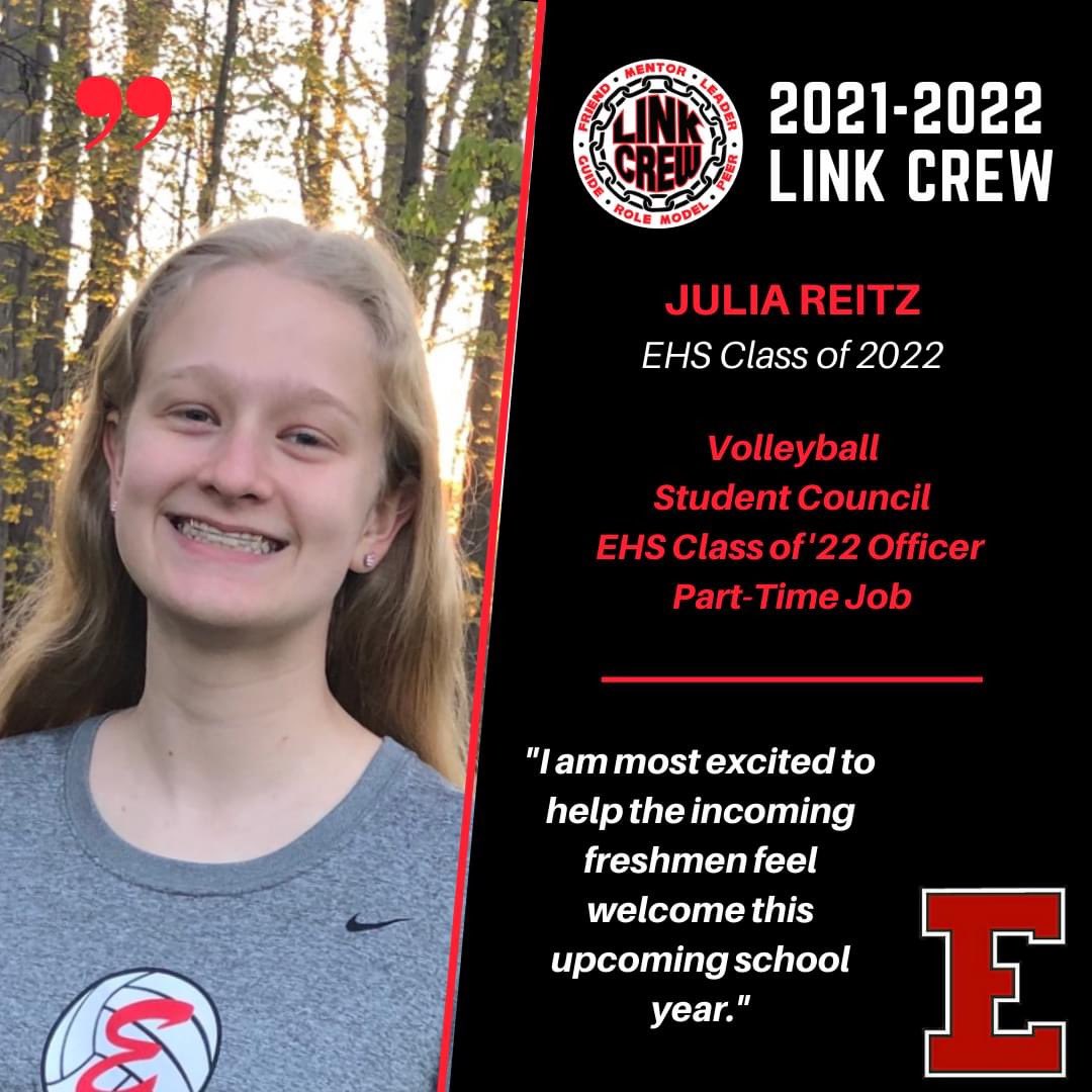 ElyriaLinkCrew's tweet image. Good luck on your final exams and final projects! Today we would like to introduce and celebrate 2021-2022 Link Leaders Jaymie Reynolds and Julia Reitz! Welcome back Julia and welcome to the crew, Jaymie! We can&apos;t wait to meet the EHS Class of 2025!