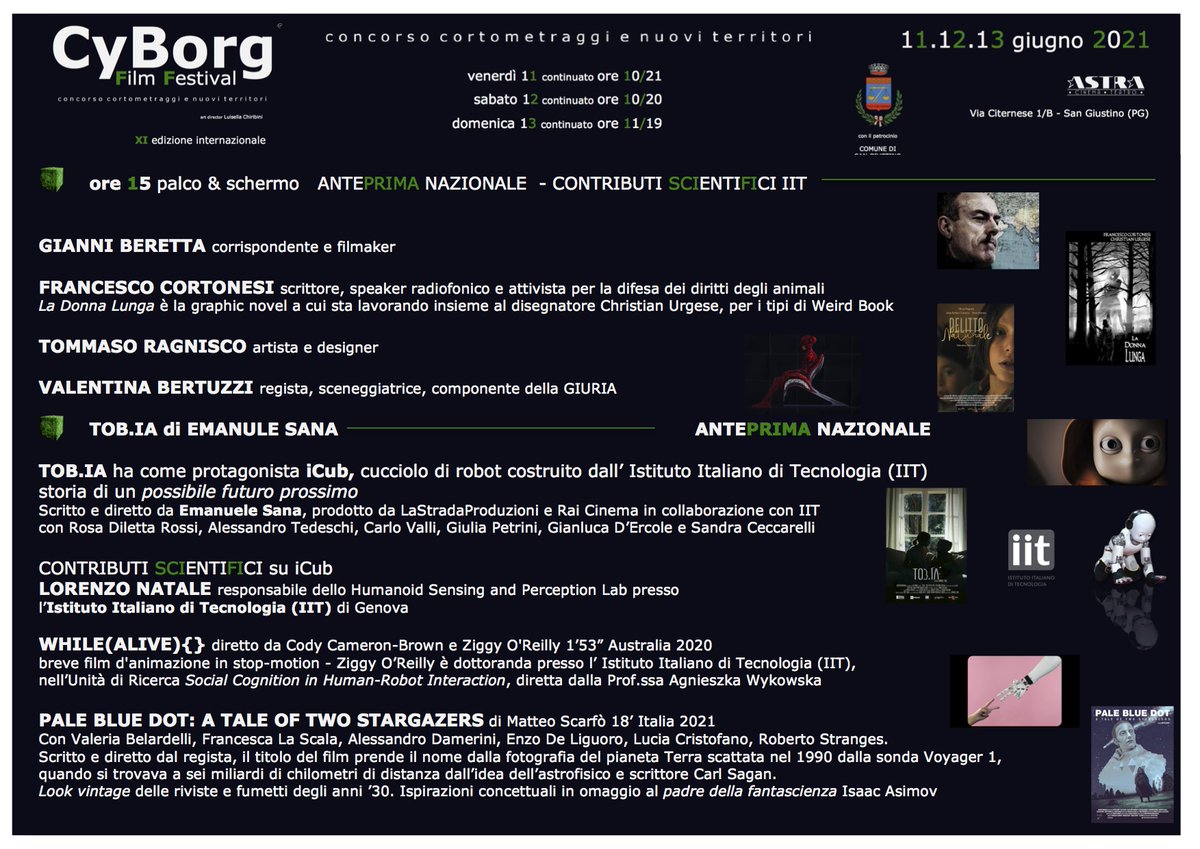 CyborgFF's tweet image. Domani venerdì 11 giugno 2021 dalle ore 10 inizia CyBorg Film Festival concorso cortometraggi e nuovi territori XI edizione internazionale 11.12.13/06
grazie a 
Essedi Shop Sansepolcro in particolare super "WOLF" Luca Boncompagni
cyborgproduzioni.org/.../CyBorg_Fil…...