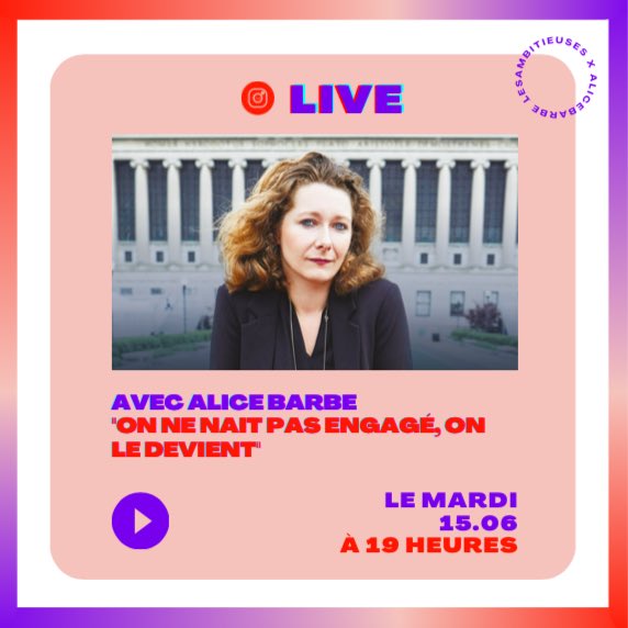 LesAmbitieuses_'s tweet photo. RDV le 15.06 à 19 heures avec Alice Barbe @BarbeAlice co-fondatrice de @SINGA_FRANCE et autrice d’ « On ne naît pas engagé, on le devient » paru aux éditions de L’Observatoire. Au cours de ce live, nous reviendrons sur la raison de son engagement que les possibles qu’elle dessine https://t.co/I8rXHTNITp