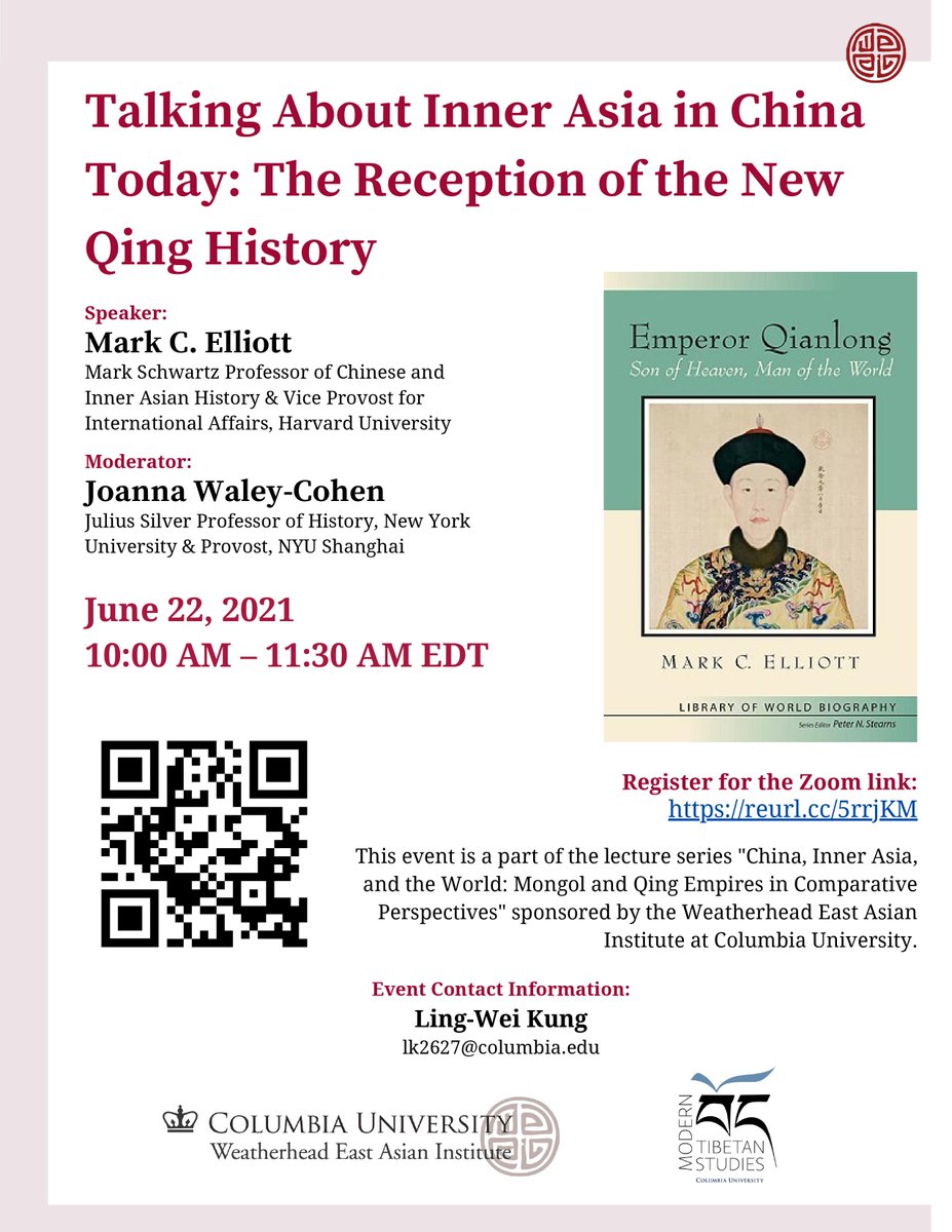 kunglingwei's tweet photo. It is our pleasure to invite Mark Elliott to talk about the New Qing History and Joanna Waley-Cohen to be our moderator. Please join us on June 22, 10–11:30 AM EDT. Register for the Zoom link: https://t.co/6pFgwJ9uqY https://t.co/HCgiWxmqpj