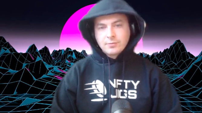 assetlayer's tweet photo. Jack rocking a 🔥 sweatshirt at @RealCoinGeek's #CGZurich. Tune in to the conference hear more about NFTY Jigs! #BSV #NFTs https://t.co/ISRm51RMm0