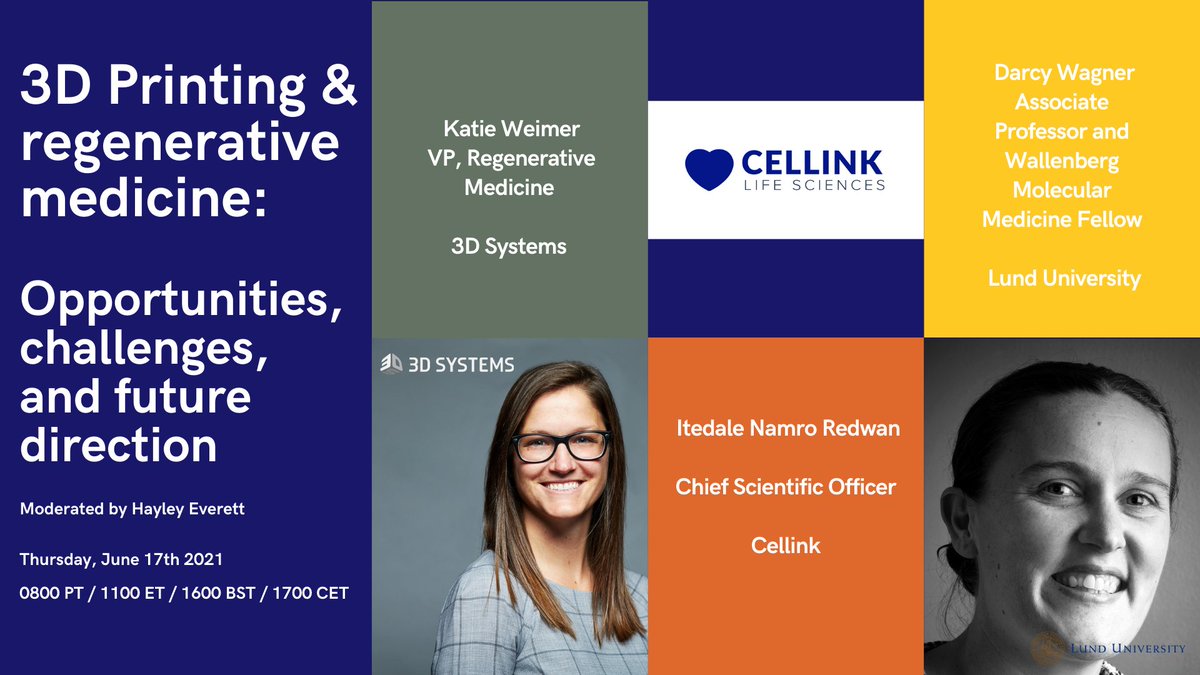 3dsystems's tweet photo. Check out @3dprintindustry's #3DPrinting &amp; #regenerativemedicine: opportunities and challenges webinar moderated by @HayleyEverett12. 3D Systems' VP, Regenerative Medicine Katie Weimer will be presenting with guests from @CELLINK3D and @lunduniversity. https://t.co/I0Nwte0G2f https://t.co/Sk8B0RNYwn