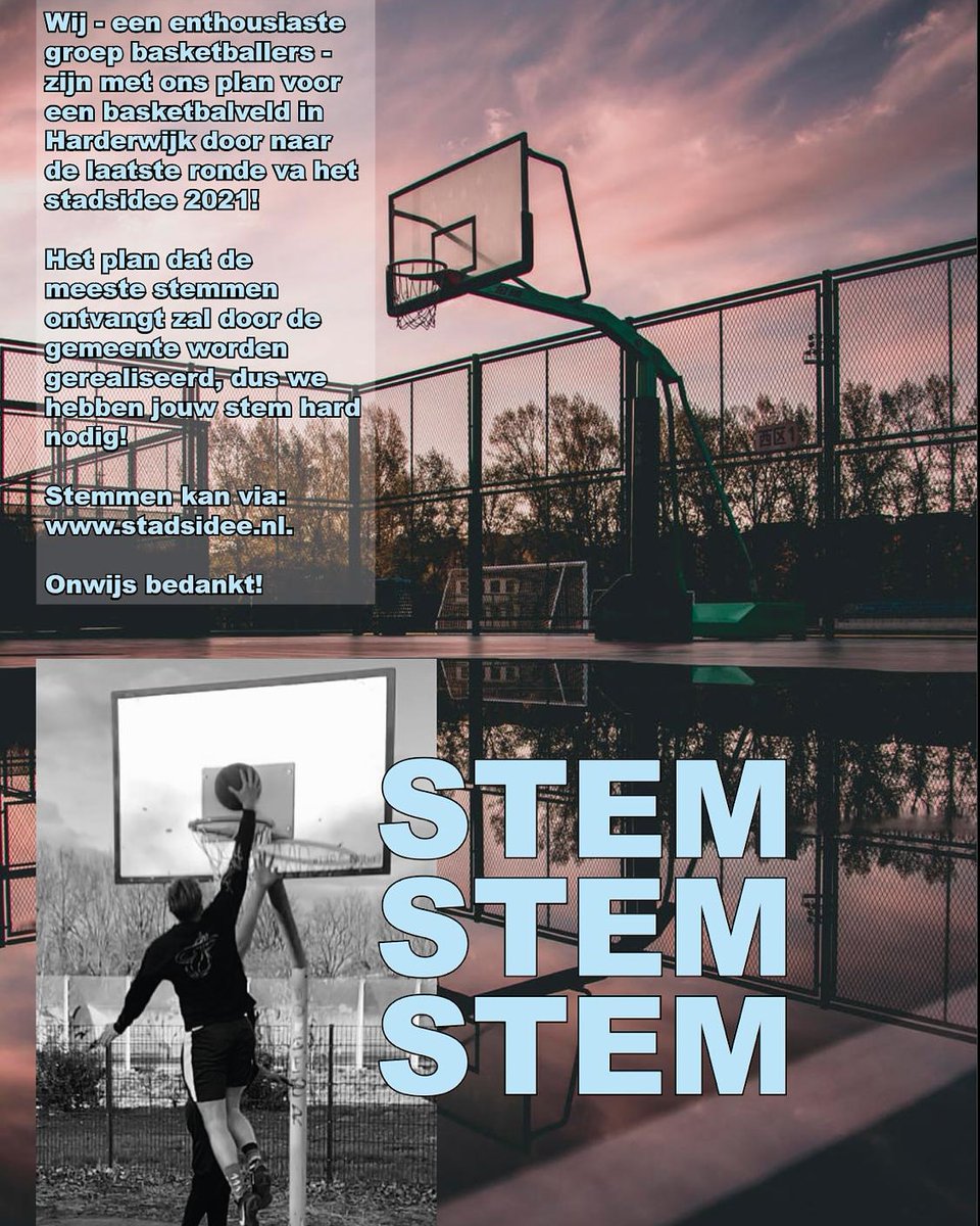 Wij een enthousiaste groep basketballers zijn met ons plan voor een basketbalveld in Harderwijk door naar de laatste ronde van het stadsidee 2021! We hebben jouw stem hard nodig.Stemmen kan via stadsidee.nl. Onwijs bedankt!
#Harderwijk #basketball