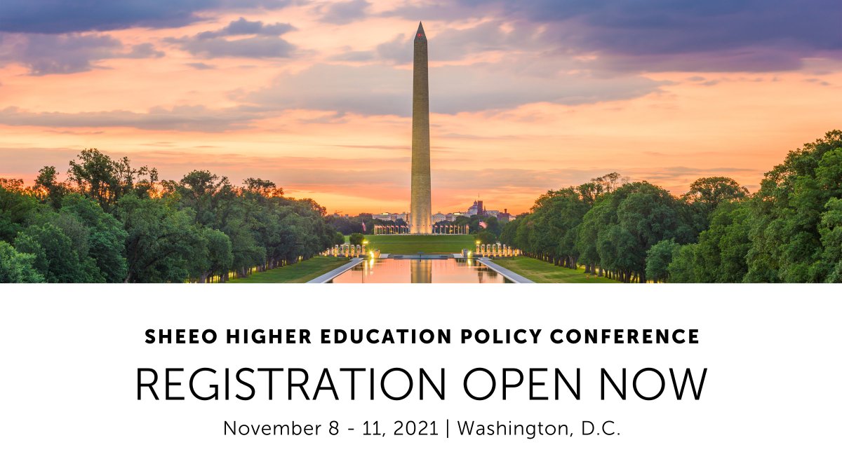 Registration is open for the 2021 SHEEO Higher Education Policy Conference! Join us in November in Washington, D.C., and register now. bit.ly/policyconf21