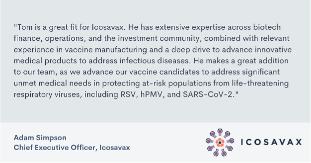 Icosavax Appoints Thomas J. Russo Chief Financial Officer icosavax.com/news/icosavax-… #biotech #lifesciences #vaccines #innovation #vaccine #seattle #biotech
