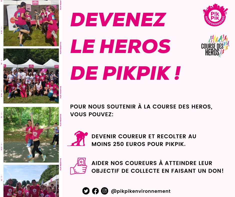 Le 20 juin, devenez le heros de PikPik à la <a href="/coursedesheros/">Course des Héros</a> !

Le défi est en deux étapes:

Etape 1: Une fois inscrit, recoltez un minimum de 250 euros pour PikPik avant le 16 juin 2021.

Etape 2: Courez ou marchez sur 2, 6 ou 10km

Rendez-vous sur coursedesheros.com