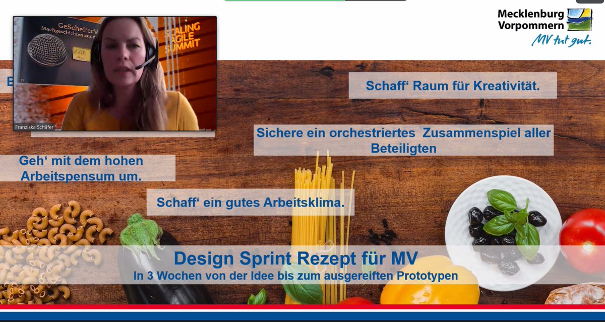 summitcle's tweet image. Franziska Schäfer (Ministerium für Energie, Infrastruktur und Digitalisierung MV) hat uns gerade agile Rezepte serviert, mit denen sie und ihr Team Verwaltungsleistungen digitalisieren. 

&quot;Muss Verwaltung so ein oder geht&apos;s auch anders?&quot; Es geht auch anders! 

#sasummit2021