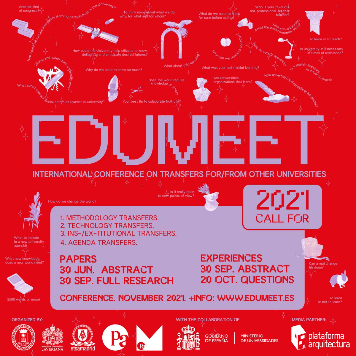 Edumeet 2021. Open Call June 30th (abstract) / Sep 30th (paper-experience). We are really happy with our scientific committee including <a href="/dcuartielles/">David Cuartielles</a> <a href="/disquietingoose/">Lucía Jalón</a> <a href="/spikol/">daniel spikol</a> <a href="/atxuAmann/">Atxu Amann</a> @filoatlas <a href="/maitexublp/">Maite Borjabad LP</a> <a href="/lluis_alexandre/">Lluis A. Casanovas</a> <a href="/AretiMark/">Areti Markopoulou</a> <a href="/blazcor/">Berta Lázaro</a> <a href="/elii_info/">elii</a> edumeet.es/organization/