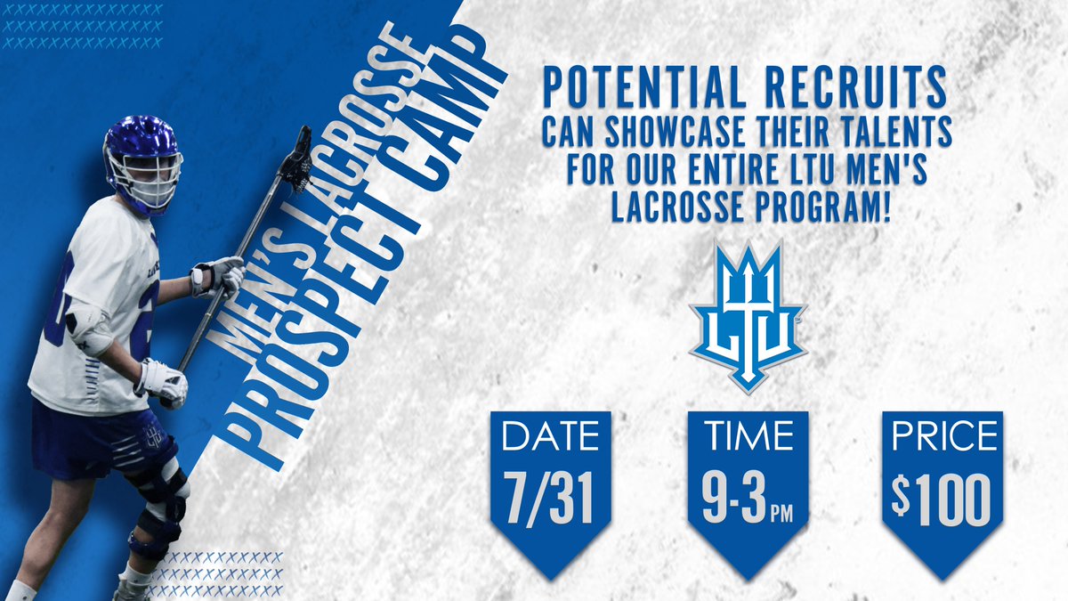 LTUAthletics's tweet photo. 🚨2021 @LTULAX Men's Lacrosse Prospect Camp!
📍Blue Devils Stadium
🗓️Saturday, July 31st at 9:00 AM
🔗Register https://t.co/sH3jfw2Vul https://t.co/KUgP2sxPUe