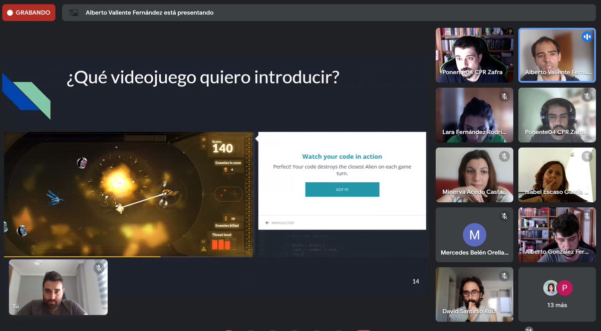 Direbollosa's tweet image. Alberto nos ha presentado su propuesta de implementación de videojuegos en el aula utilizando @CodinGame Sin duda una gran idea, que esperamos tenga recorrido en sus clases. @CPR_Zafra #OASISCPRZAFRA #DGBL #ABJD
