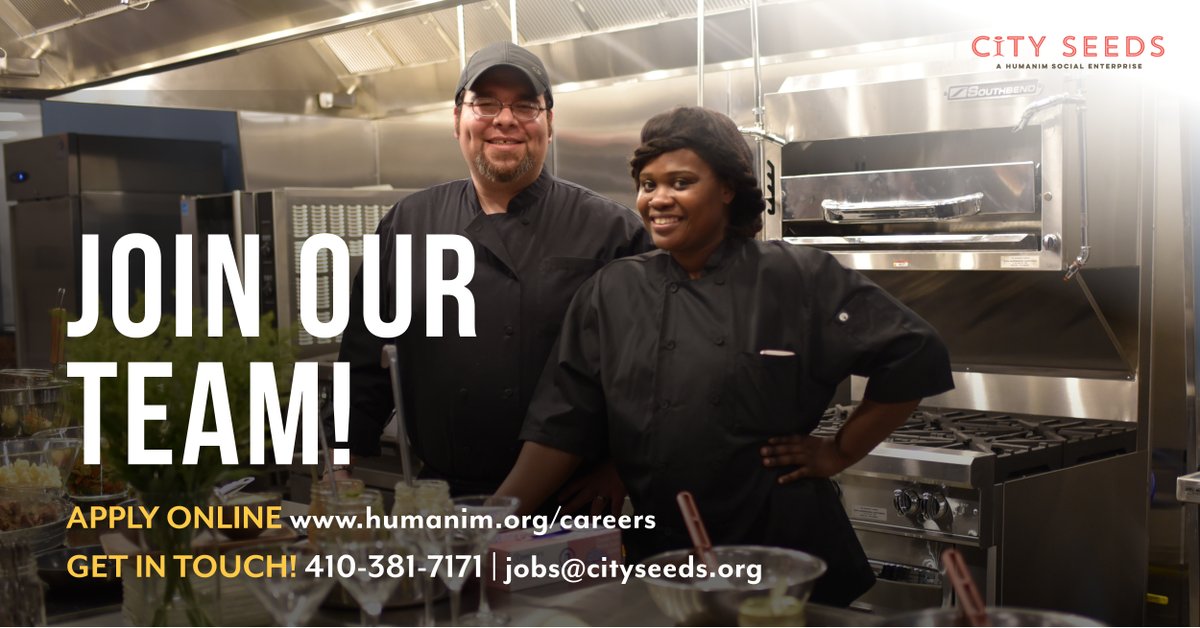 Ready to take your next step in the hospitality and food industry? Join our team as City Seeds' Culinary Operations Manager! This is an amazing opportunity to work with our two locations in #BaltimoreCity and Aberdeen. Learn More &amp; Apply Online at humanim.org/careers/. #socent
