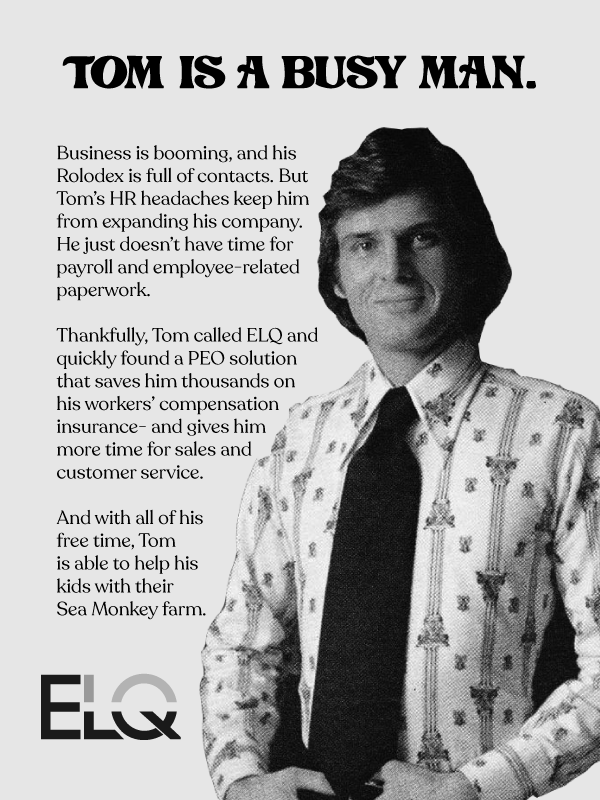 MikeBurgelin's tweet photo. The PEO concept started in the 1970s, just in time to help our friend Tom here with his employee paperwork. Since then, PEOs have grown- currently helping over four million employees! See how you can benefit from a PEO's lower workers' comp rates! #PEO #workerscomp #throwback https://t.co/UQwPo74FSS