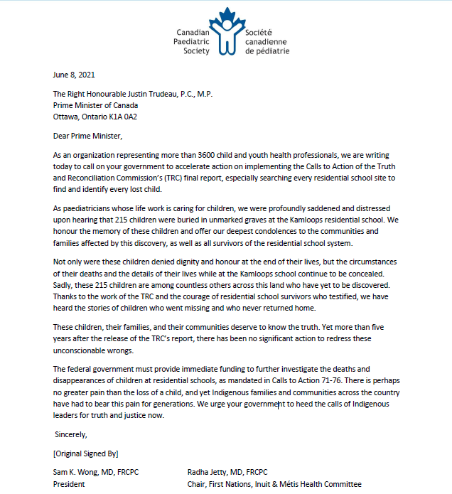 Canadian Paediatric Society (@canpaedsociety) on Twitter photo There is no greater pain than the loss of a child, yet Indigenous communities have born this pain for generations. <a href="/JustinTrudeau/">Justin Trudeau</a>: Implement the TRC's Calls to Action, especially searching all residential school sites to find & identify every lost child. ow.ly/BP5750F7vDA There is no greater pain than the loss of a child, yet Indigenous communities have born this pain for generations. <a href="/JustinTrudeau/">Justin Trudeau</a>: Implement the TRC's Calls to Action, especially searching all residential school sites to find & identify every lost child. ow.ly/BP5750F7vDA
