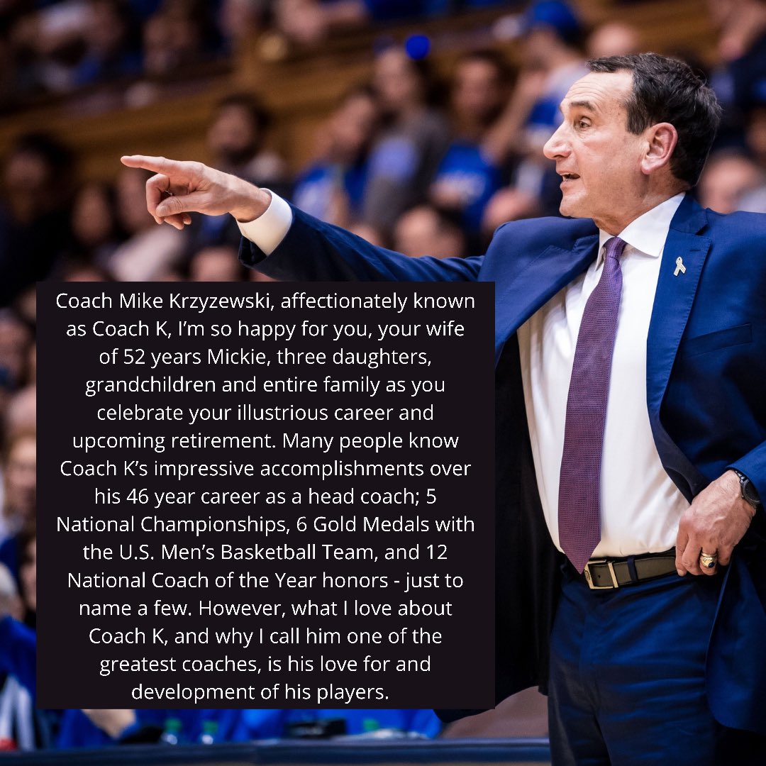 MagicJohnson's tweet image. To Coach K @DukeMBB