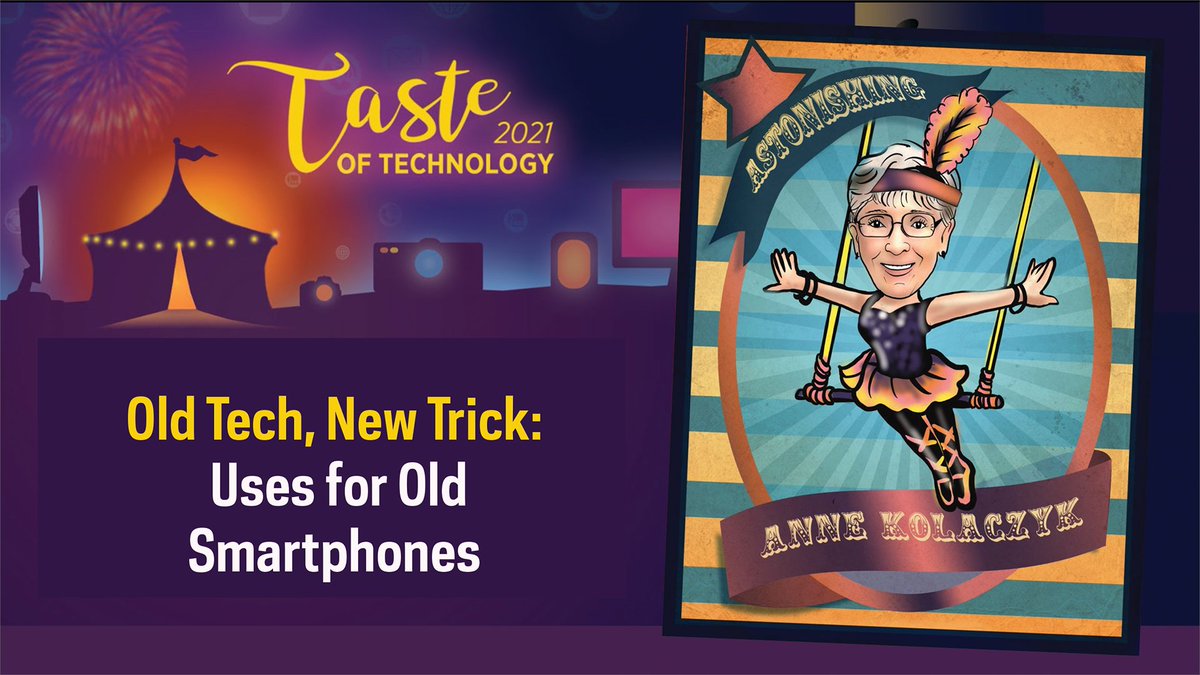 OITatND's tweet image. The #TasteofTechnology mini-conference is up &amp;amp; swinging! Next up this morning is &quot;Old Tech, New Trick: Uses for Old Smartphones&quot; at 10:05am. If you have to miss a live class, don&apos;t flip out! All the slide decks &amp;amp; session recordings will be available here: ow.ly/mPit50F7kyX