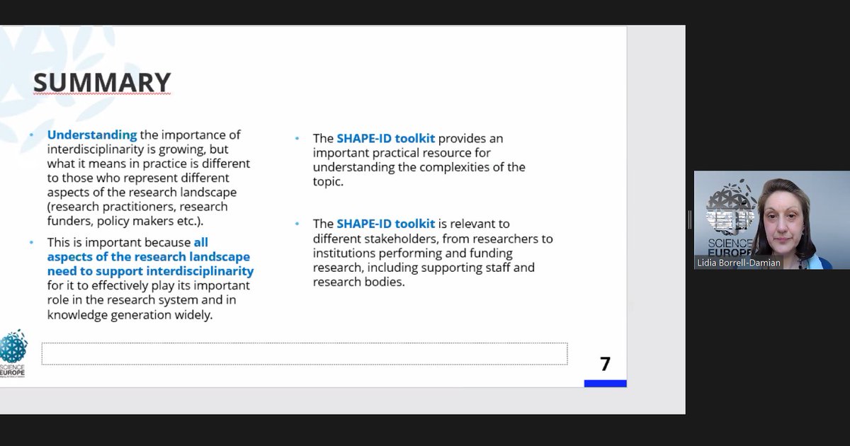 shapeID_eu's tweet image. Dr Lidia Borrell-Damián @LidiaBorrellDam discusses the value of the #shapeidtoolkit which &apos;provides a very important practical resource&apos; for many stakeholders and anyone interested in interdisciplinarity. The SHAPE-ID toolkit can help us make science for the people @ScienceEurope