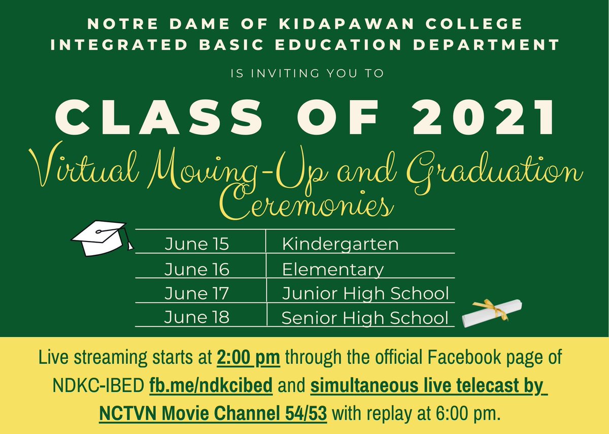 JOIN US AS WE CELEBRATE THE ACHIEVEMENTS OF OUR PUPILS/STUDENTS! 

For additional information, kindly follow this link: facebook.com/11572833110038…

#Marist #NotreDame #NDKCIBED