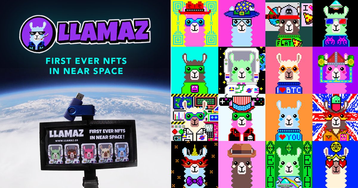 TheArtaverse's tweet photo. NFT creators are finding interesting new ways to add more perceived value to their collections, and Hong Kong-based NFT art project Llamaz have made history doing just that; making their collection the first ever NFTS in (near) space 🚀 #nfts #nftcommunity https://t.co/tosI9wNz2j https://t.co/5A1SnvoXub