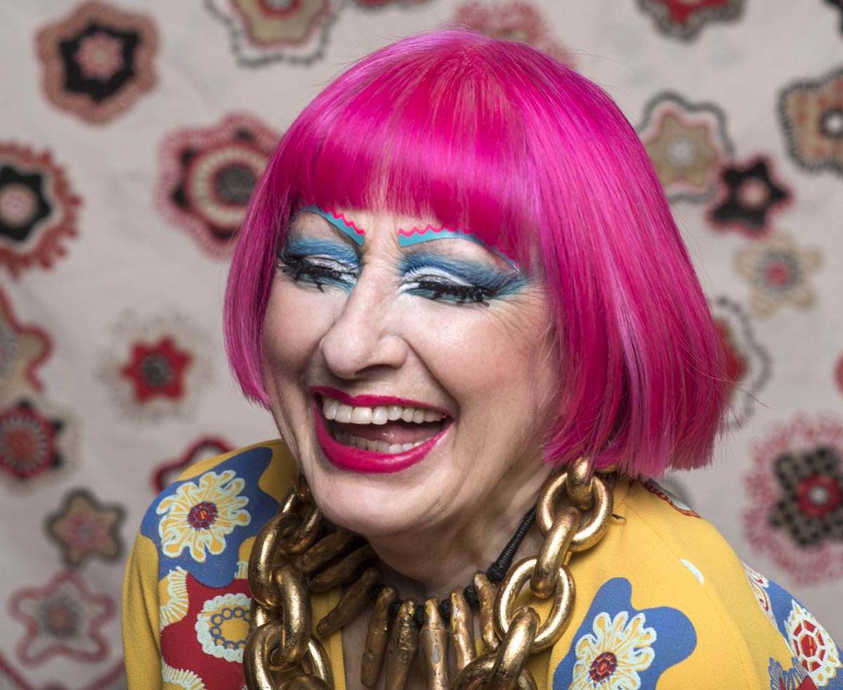 Dame Zandra Rhodes laughing, photo by Chris Bissell, 2020