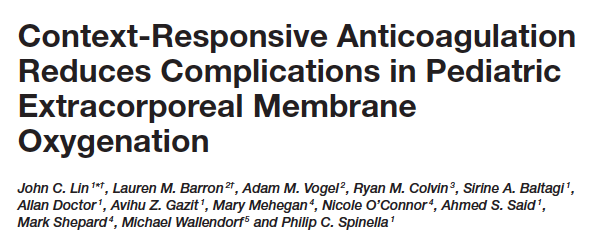 PhilSpinellaMD's tweet photo. Context-Responsive Anticoagulation Reduces Complications in Pediatric Extracorporeal Membrane Oxygenation https://t.co/Dg8X91TC1o 

Thoughtful anticoagulation that incorporates functional measures of hemostasis might make a difference. https://t.co/U0K5W4x93Y