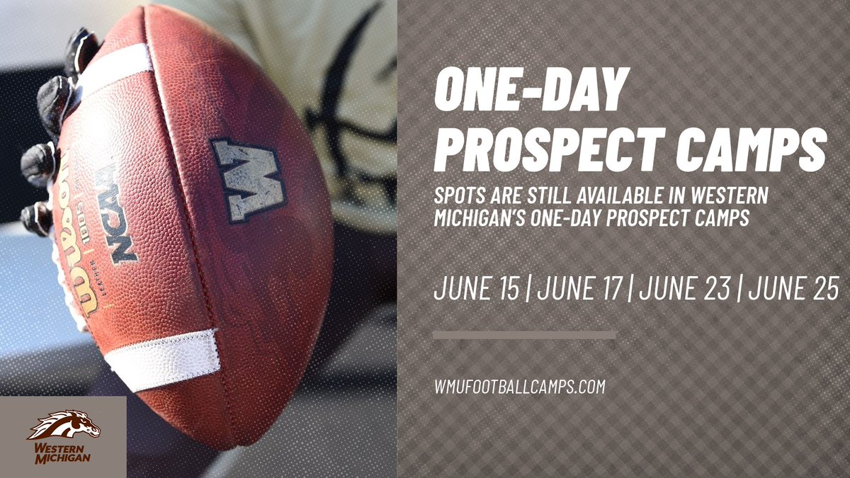 Not too late to join the Broncos in Kalamazoo for our One-Day Prospect Camps!

👉 WMUFootballCamps.com

#LetsRide || #FOUR