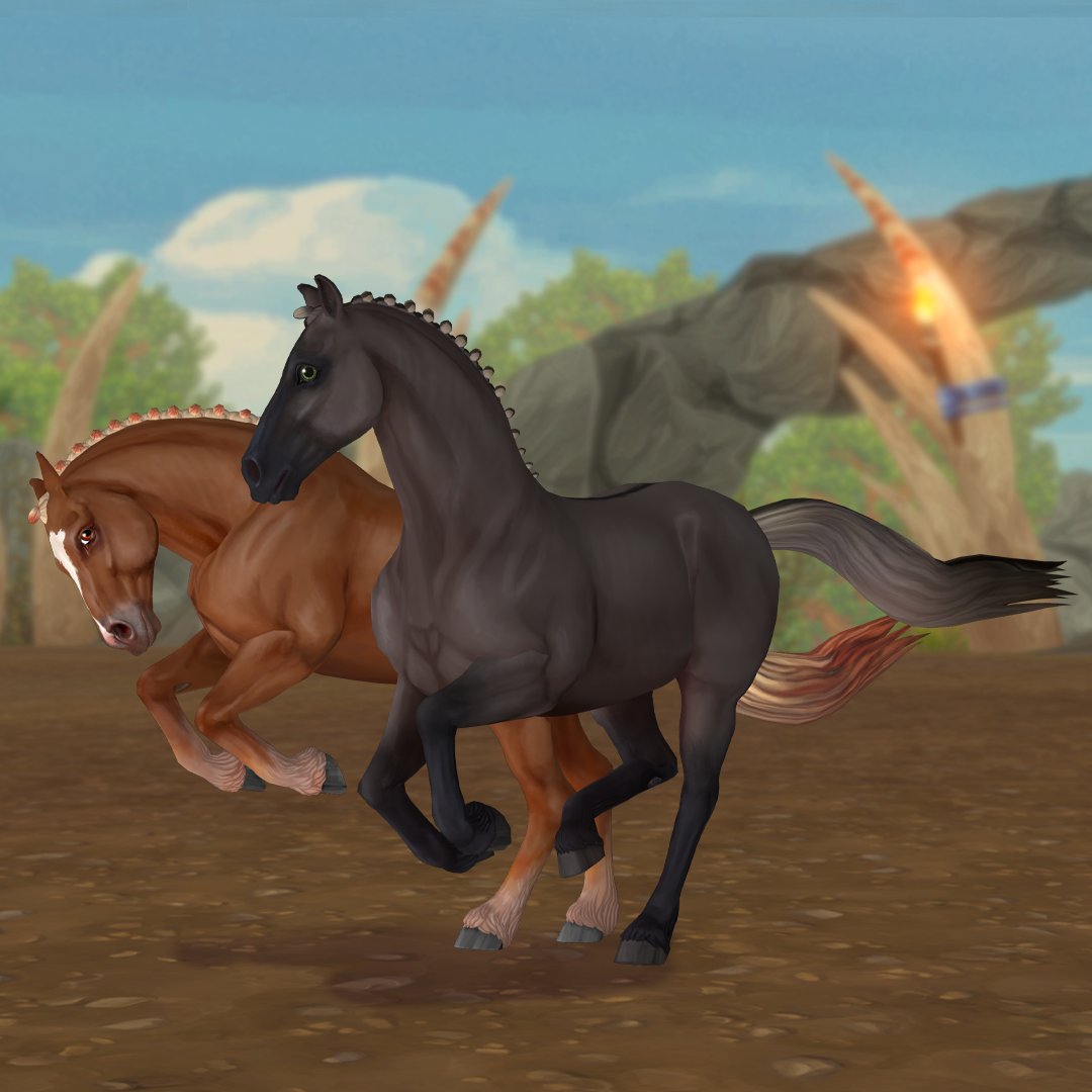 StarStable's tweet image. Meet the magical horses Faramawr 💚 and Aldrach ❤️! They will be arriving Jorvik on August 11th... so you'll have to wait to find out more about them, but here's a peek of what they will look like. 😉 First thoughts?