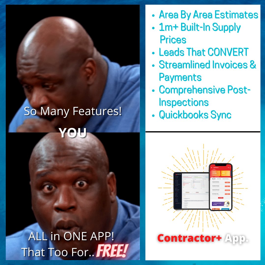 cplusapp's tweet photo. Even Shaq is amazed by the numerous features of our app!😜

Still confused? why not download the app https://t.co/ZbBmfpJ8Qm &amp; experience it yourself! hmmm and did you know it's Totally FREE!😎🙂

#ContractorPlus #Contractor #Handyman #ShaqONeal #SoManyFeatures #UniqueApp #Memes https://t.co/rML2rQDCms