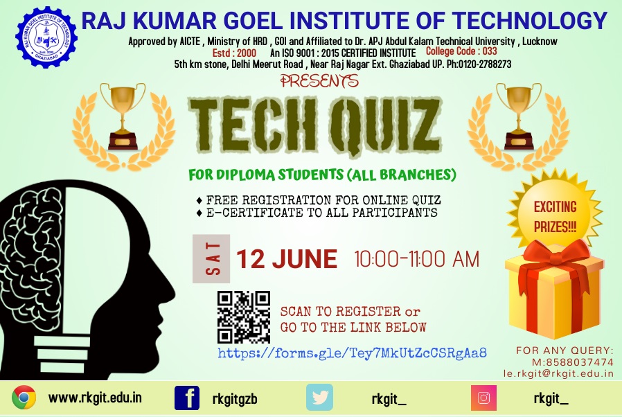rkgit_'s tweet photo. We organizing, National level E-Quiz 👨💻👩💻 for the Engineering Diploma students belonging to Any Branch
Click on the below link to register for the QUIZ👇
🌐https://t.co/XsAcCV1vsI
#quizzes #technical_exam #technicalexam #quiz #quiztime @AKTU_Lucknow @Vineetkansal2 @aktuupsee https://t.co/OaxvT8Vxua