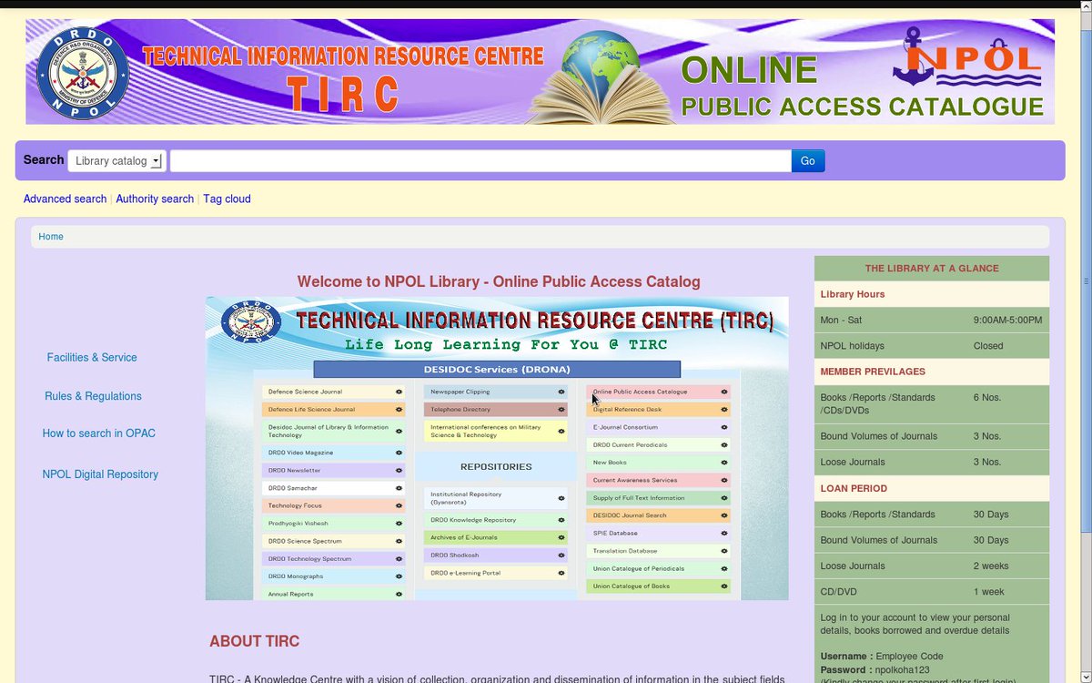 HelpKoha's tweet photo. Naval Physical and Oceanographic Laboratory was  established in Kochi by Indian Navy in 1952 . It's library was automated using #koha in late 2018 by Focuz Infotech. 
For to know more ,
support@focuzinfotech.com
09249500540
#kohaopac #kohails #kohainstallation #kohatraining https://t.co/hSBk32BV3D