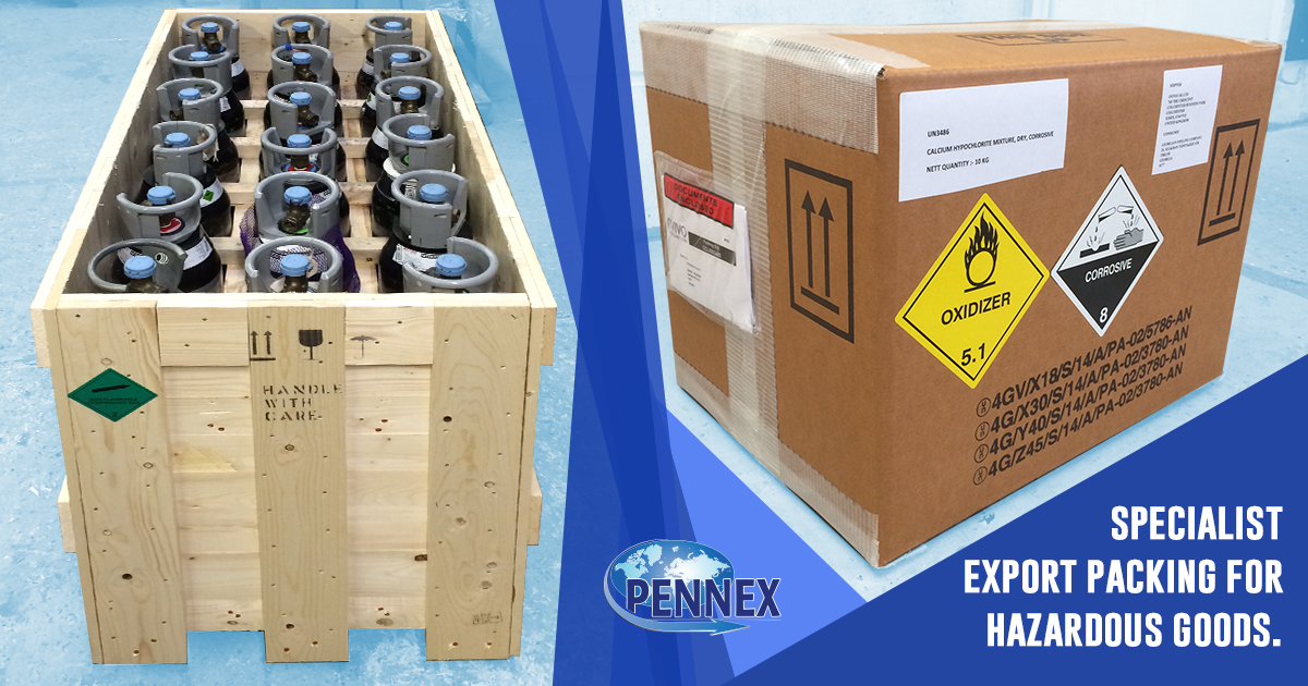 PennexGroup's tweet image. Specialist #exportpacking for #hazardous goods for multi modal #transport are often completed by Pennex. We can quote your job, collect it, export pack it, all completed with 'Dangerous Goods' paperwork for #sea, #tunnel and #road all within a few days.