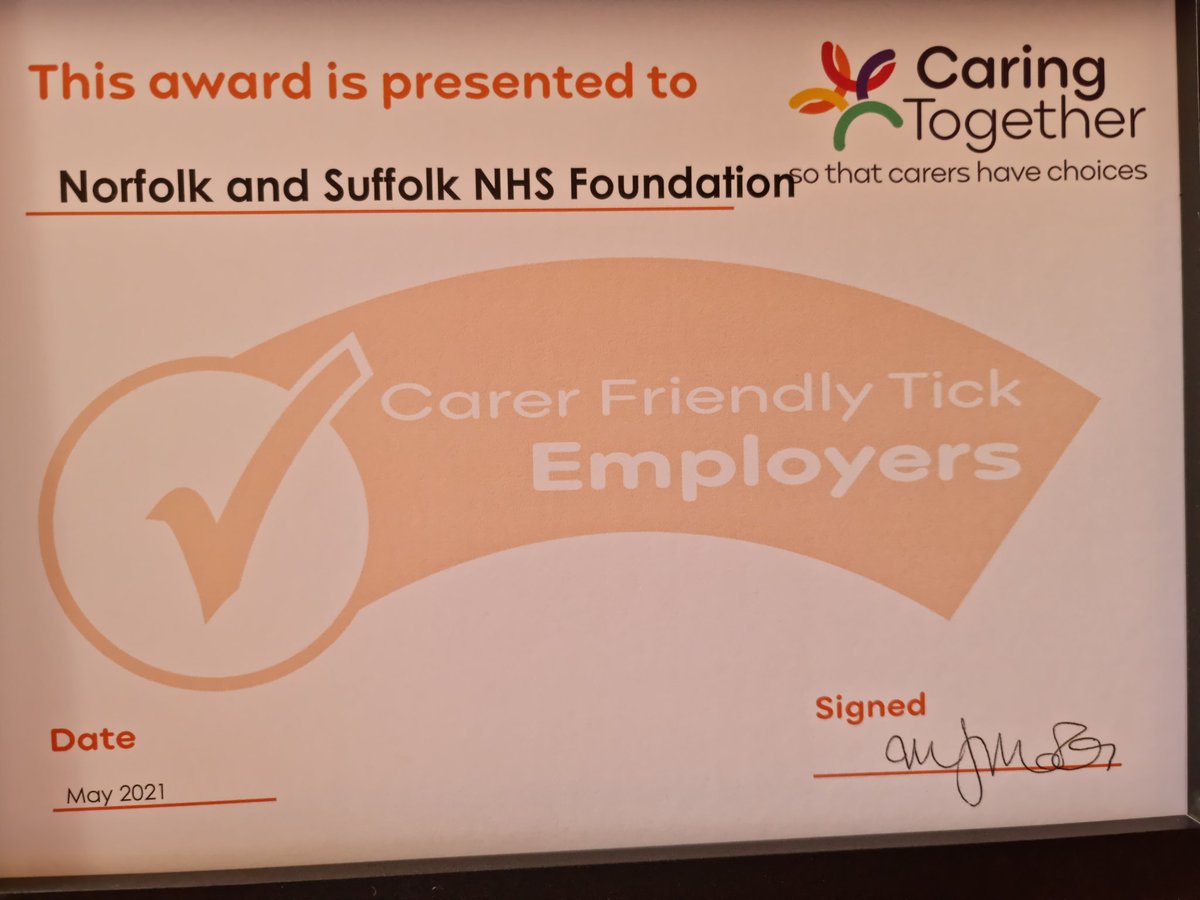 Exciting news NSFT has been awarded the Carers Tick Award for supporting its staff who are unpaid carers