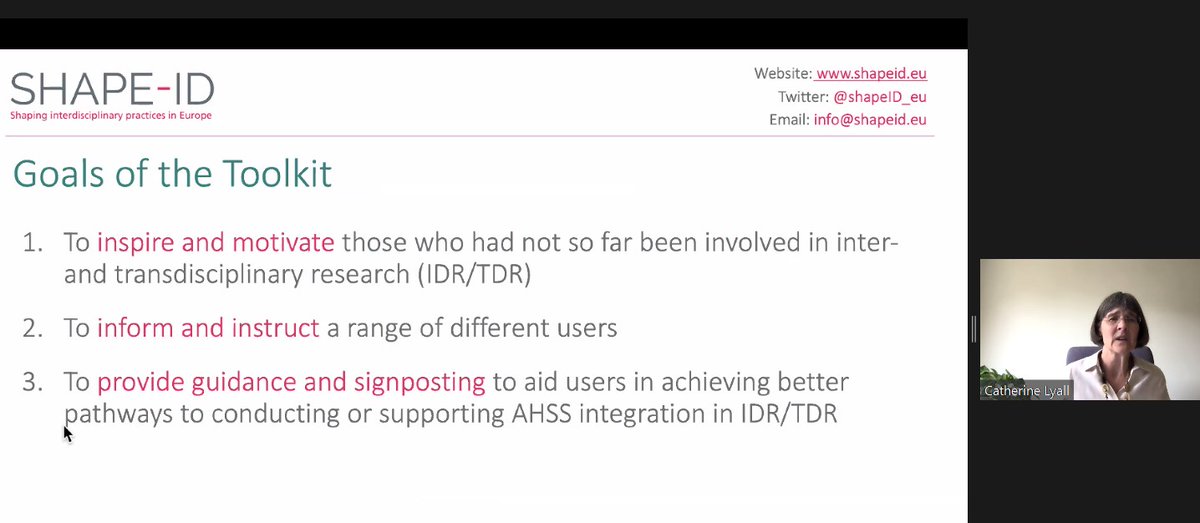 shapeID_eu's tweet image. Prof Catherine Lyall and the SHAPE-ID Team sharing the goals and highlights on key #shapeidtoolkit resources for #researchers, #research #organisations, #funders, #policymakers &amp;amp;societal partners. #interdisciplinary #transdisciplinary #AHSS #STEM @TLRHub