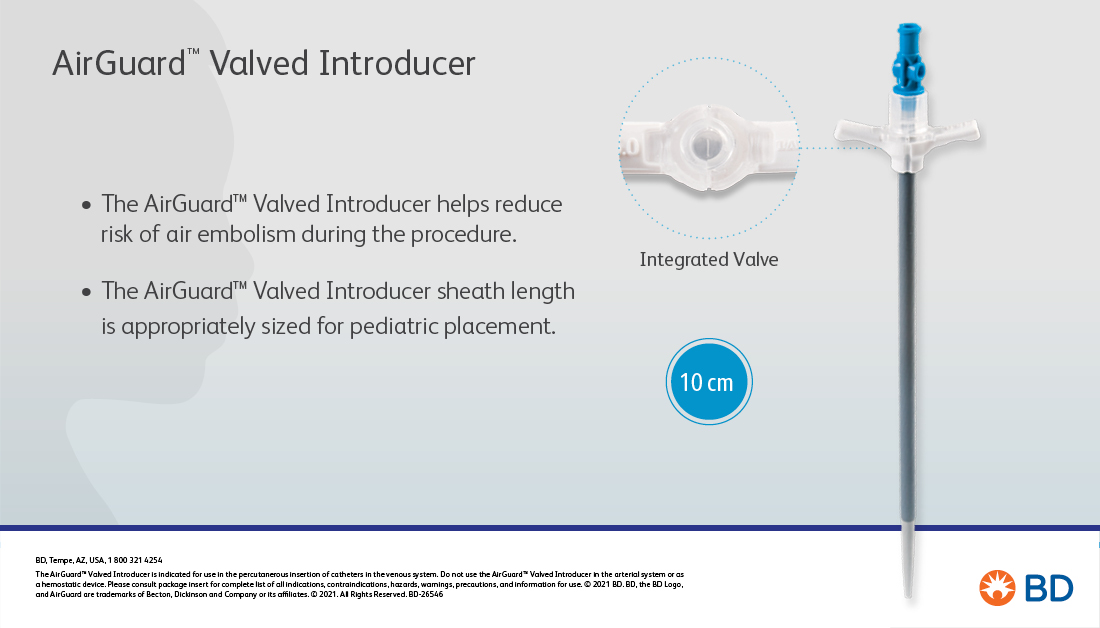 BDandCo_PI's tweet photo. Our engineering team worked together with key industry physicians to create products &amp; kit components for smaller patient anatomies. The Airguard™ Valved Introducer is available in a 10F &amp; 8F diameter with 10 cm lengths! Safety info: https://t.co/qqbOoNOkb2 https://t.co/Wdms9XfssL