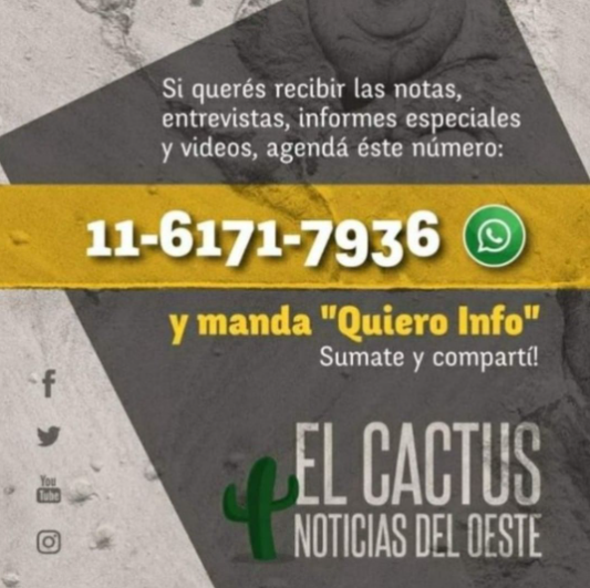 NoticiasCactus's tweet photo. 📲Recibí las noticias, entrevistas e informes especiales de #ElCactus en tu celular:
📨El servicio es gratuito
👉 Mandanos "Quiero Info" por Whatsapp al 1161717936

Sumate! https://t.co/Sv9FjYnLlB