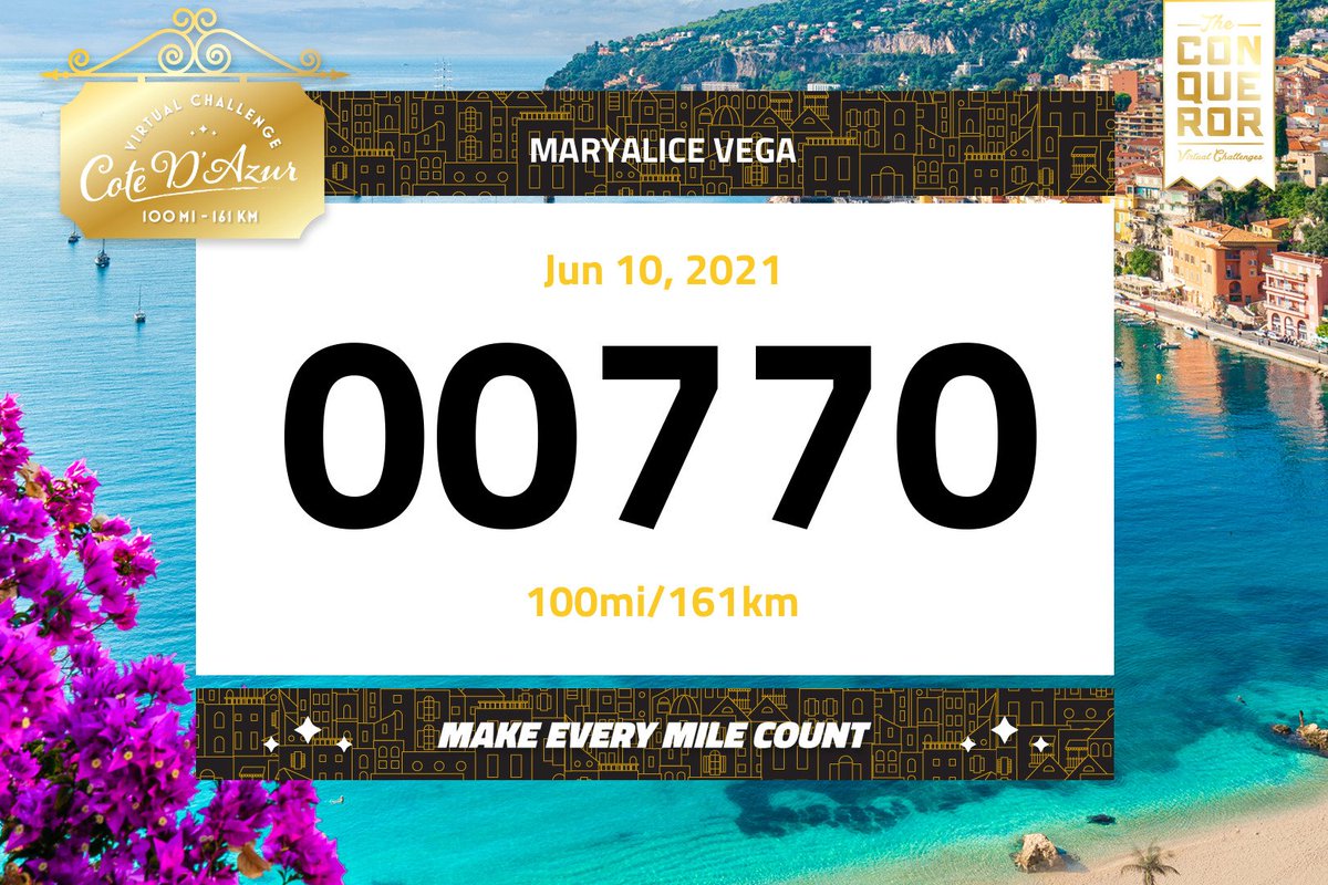 vega_maryalice's tweet image. #Theconquerorchallenge #myvirtualmission #virtualraces #virtualchallenge #virtualruns #FrenchRiviera #CotedAzurFrance
