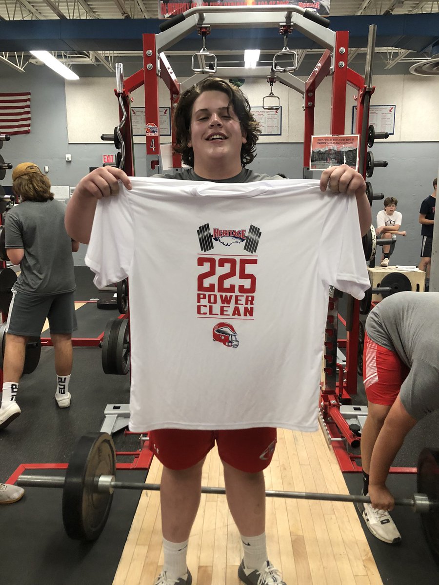 coachnolazy's tweet photo. Got some @Heritagefootbal studs earning that #225clean shirts. Siegler, Vincent West, Jayden Chaney. Three of the hardest workers in the weight room. #dbwh #pursueexcellence https://t.co/9ZYHtX6c3x