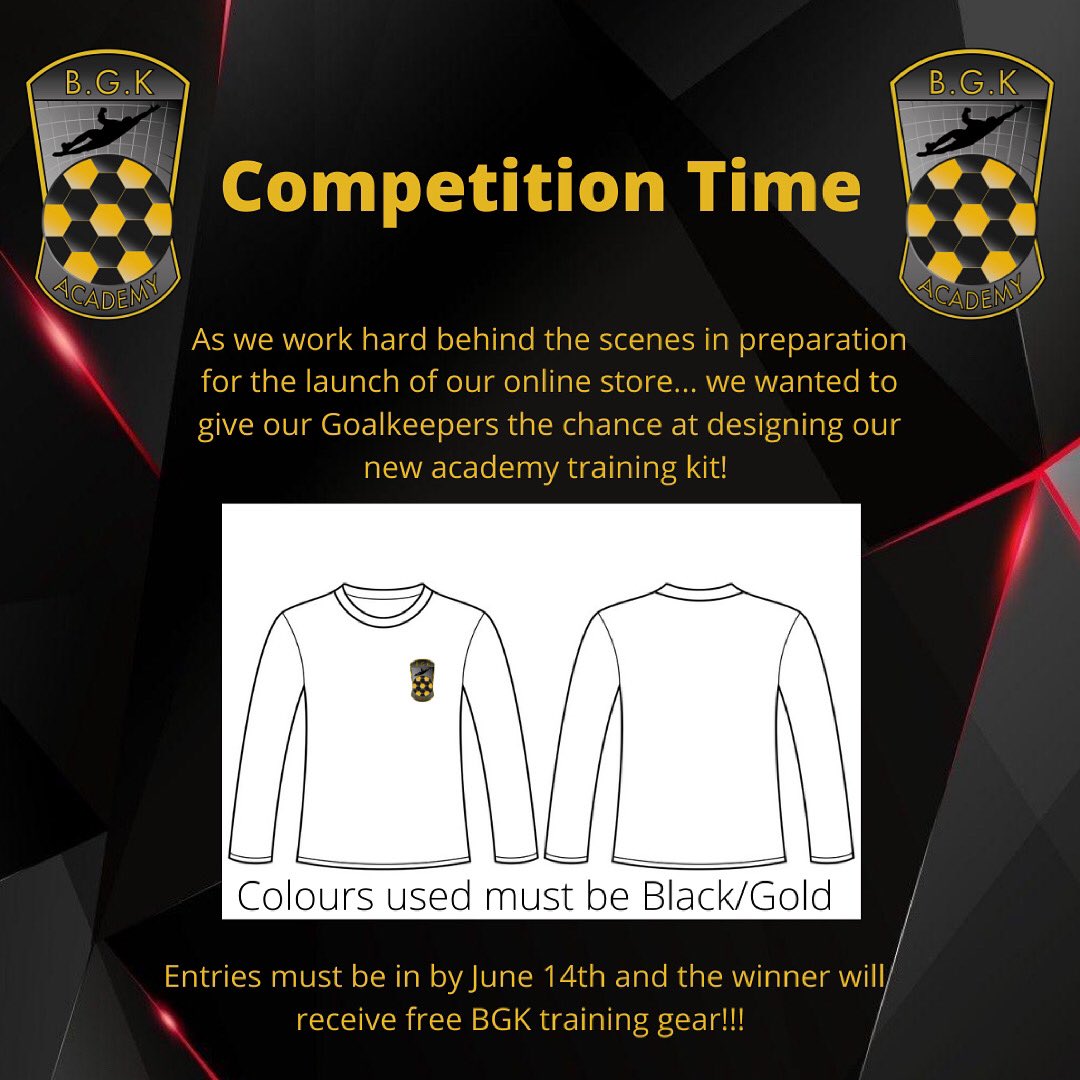 BGK Academy (@academybgk) on Twitter photo Competition time again... 👀
This time we’re asking you to design the new training tops which will be worn by BGK goalies far and wide! 🌍
Send your entries in via social media or email them to info@bgkgoalkeeping.com Competition time again... 👀
This time we’re asking you to design the new training tops which will be worn by BGK goalies far and wide! 🌍
Send your entries in via social media or email them to info@bgkgoalkeeping.com