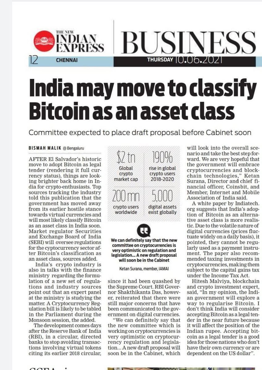 Funny how quickly India changed from “we’re going to ban it” to “we will move to classify #Bitcoin as an asset class.” 

In the end, it was inevitable.