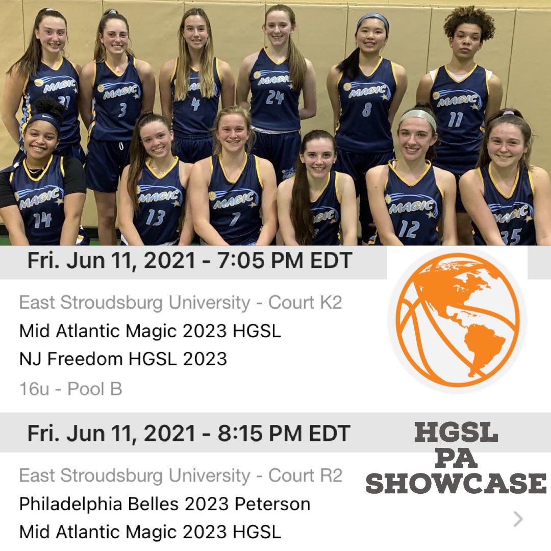 Mid-Atlantic Magic 2027 (@mamagic2027) on Twitter photo Magic 2023 HGSL are back at it this weekend at <a href="/hgsl_girls/">Hoop Group Girls</a> Pennsylvania Showcase. Watch live on <a href="/BeTheBeastBTB/">BeTheBeast</a> - Contact <a href="/MichaelPMcD/">Mike McDonald</a> for any information. Saturday’s game is 8:30pm. Sunday bracket TBD. Magic 2023 HGSL are back at it this weekend at <a href="/hgsl_girls/">Hoop Group Girls</a> Pennsylvania Showcase. Watch live on <a href="/BeTheBeastBTB/">BeTheBeast</a> - Contact <a href="/MichaelPMcD/">Mike McDonald</a> for any information. Saturday’s game is 8:30pm. Sunday bracket TBD.
