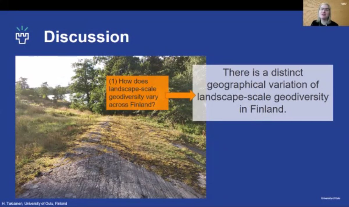 jackjmatthews's tweet photo. Excellent #ProGEO2021 talk by @HelenaTukiainen, evaluating landscape-scale geodiversity in Finland🇫🇮 https://t.co/MBvIKmH32k