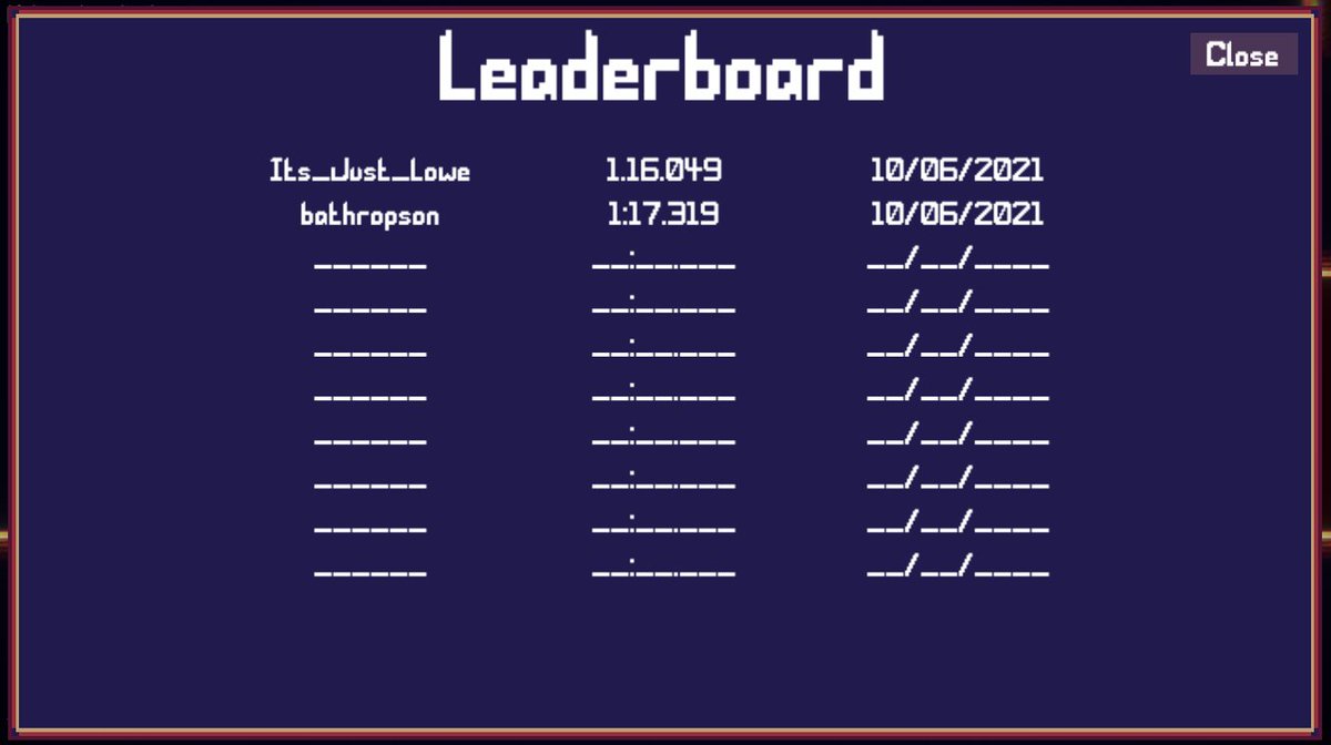DyludiumDigital's tweet photo. It's official, @Its_Just_Lowe has beaten @bathropson's time by a full 1 second! Nice one!
#madewithunity #indiedev #gamedev #pixelart #speedrun https://t.co/QachsHo62W