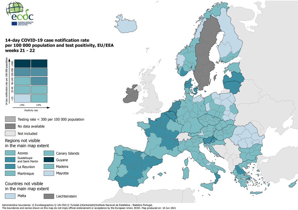 The map shows the COVID-19 risk levels based on the colour-codes (green, orange, red, dark red).